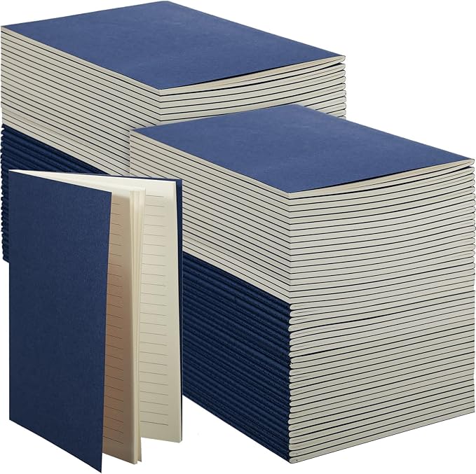 100 Pcs Kraft Notebook Journals 5.5 Inch x 8.3 Inch A5 Softcover Notebooks Bulk for Writing Sketch Office Notepad with 60 Pages 30 Sheets (Multicolor,Lined)(Navy Blue,Lined)-DeskLoop Office