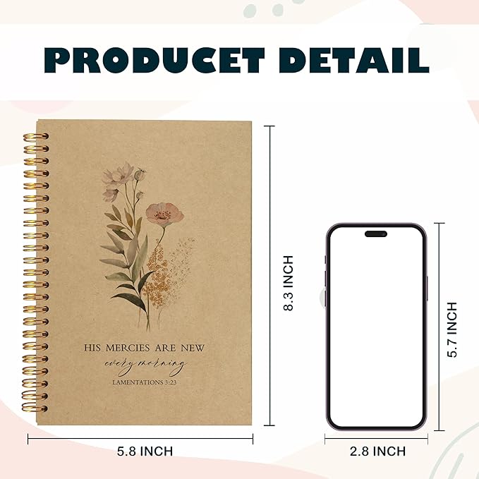 BearCake Floral Christian Notebook Journal, Christian Gifts for Women, Bible Notebooks for Note Taking, Bible Journaling Notebook, Hardcover Spiral Notebook 5.5x8.3 kraft paper-DeskLoop Office