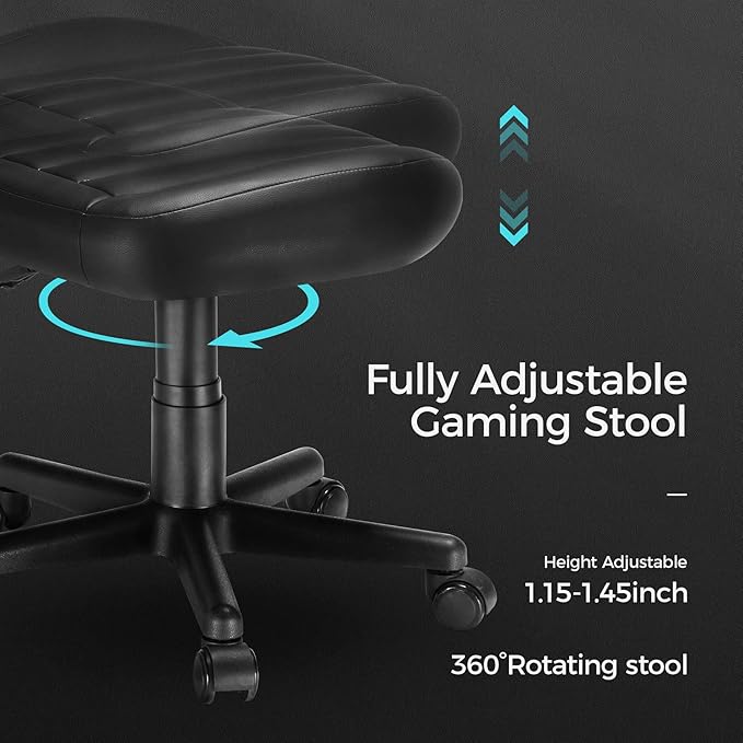 EUREKA ERGONOMIC Multi-Use Stool, Height Adjustable Swivel Rolling Stool Chair W Wheels, Ottoman Footrest for Gaming, Home Office, Black-DeskLoop Office