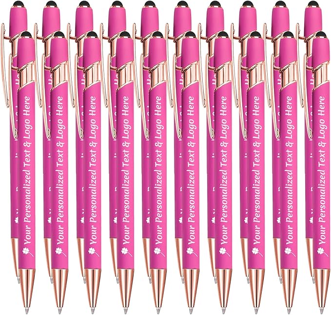 STREADVE Personalized Custom Pens 20 Engraved Writing Pen with Name Logo, Customized Promotional Items Stylus Pen Gifts for Women Realtor Quinceañera Wedding Business, Pink-DeskLoop Office