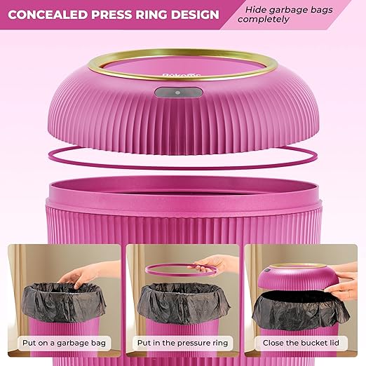 Pukomc Smart Sensor Wastebasket, Convenient and Hygienic Easy to Use, Technology Sensor Waterproof Wastebasket Plastic Trash can for Kitchen, Bathroom, Bedroom, Living Room, Office and Outdoor Pink-DeskLoop Office