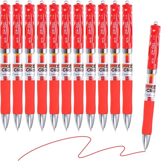 M&G Gel Pen Medium Point 0.5mm, 12 Pack Quick Dry Smooth Retractable Red Gel Ink Rollerball Pen for Home Office Writing Note Taking Journaling Business, Style 1-DeskLoop Office