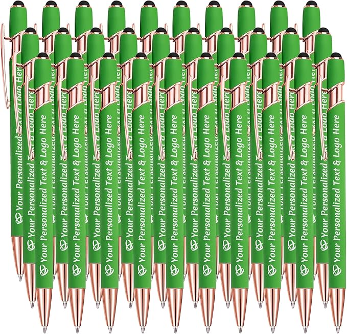 STREADVE Personalized Custom Pens 30 Engraved Writing Pen with Name Logo, Customized Promotional Items Stylus Pen Gifts for Men Women Realtor Nurse Wedding Business, Green-DeskLoop Office