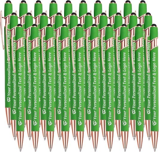 STREADVE Personalized Custom Pens 30 Engraved Writing Pen with Name Logo, Customized Promotional Items Stylus Pen Gifts for Men Women Realtor Nurse Wedding Business, Green-DeskLoop Office