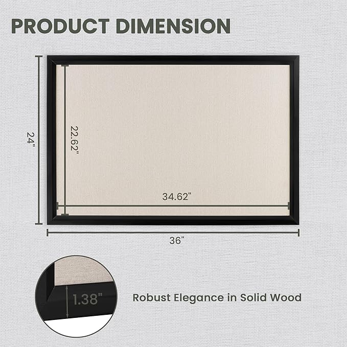 Bulletin Board Cork Board with Linen, 100% Wood Framed 24" x 36" Bulletin Board Decorations, Pin Boards for Walls, Wall Mounted Fabric Picture Board with 10 Pushpins for School, Home & Office, Black-DeskLoop Office