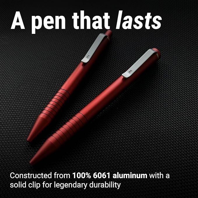 Everyman Grafton Mini Twist Refillable 0.7mm Ball Point Pen Crimson | Sleek Anodized Aluminum Pocket Pen with Grooved Grip | Smooth Writing EDC Ink Pen for Office, Travel, Work & Gifting