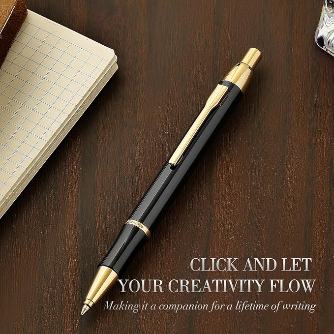 Black Gel Pen With 24K Gold Finish, Fine lacquer work, Best Men's And Women's Gift Pen Set, Professional, ADMOK Black Refill, Smooth Writing, Executive, Office, Click, Nice Retractable Pens-DeskLoop Office