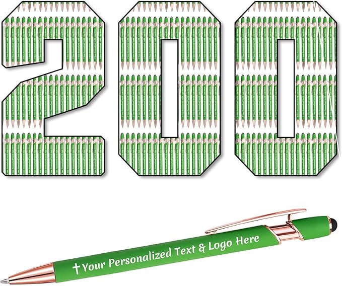 STREADVE 200 Personalized Custom Pens Engraved Writing Pen with Name Logo, Customized Promotional Items Stylus Pen Gifts for Men Women Realtor Nurse Wedding Business, Green-DeskLoop Office