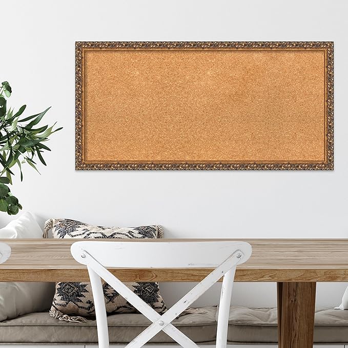 Amanti Art Natural Cork Board for Wall, 16x32 Vision Board with Bronze Frame, Medium Corkboard Office Decor for Home Organization, Traditional Corkboard Pinboard to Display Items for Home-DeskLoop Office