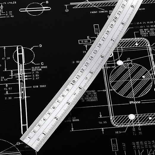 EBOOT Stainless 2 Pack Steel Ruler 12 Inch Metal Rule Kit with Conversion Table-DeskLoop Office