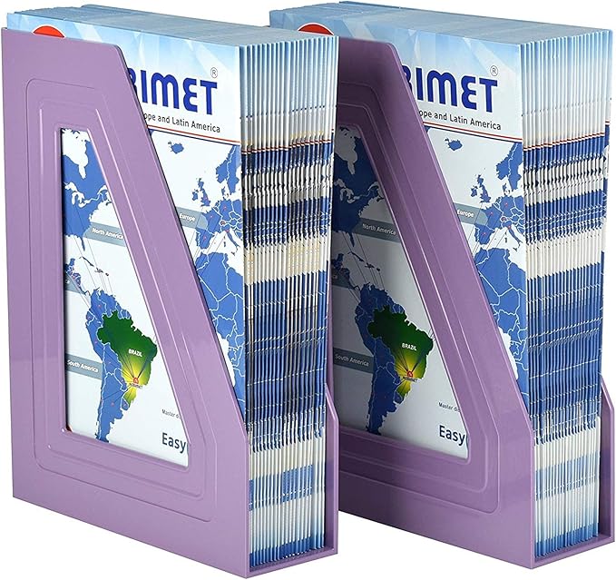 Acrimet Magazine File Holder, Durable Rack, Space-Saving Organizer (Plastic) (Solid Purple Color) (2 pack)-DeskLoop Office