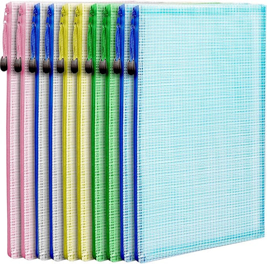 LEOBRO Mesh Zipper Pouches Bags, 10PCS Zipper Pouch, A4 Mesh Bags with Zipper, Zipper Pouches for Organization, Storage Bags for School Office Travel Supplies, File Jackets & File Pockets-DeskLoop Office