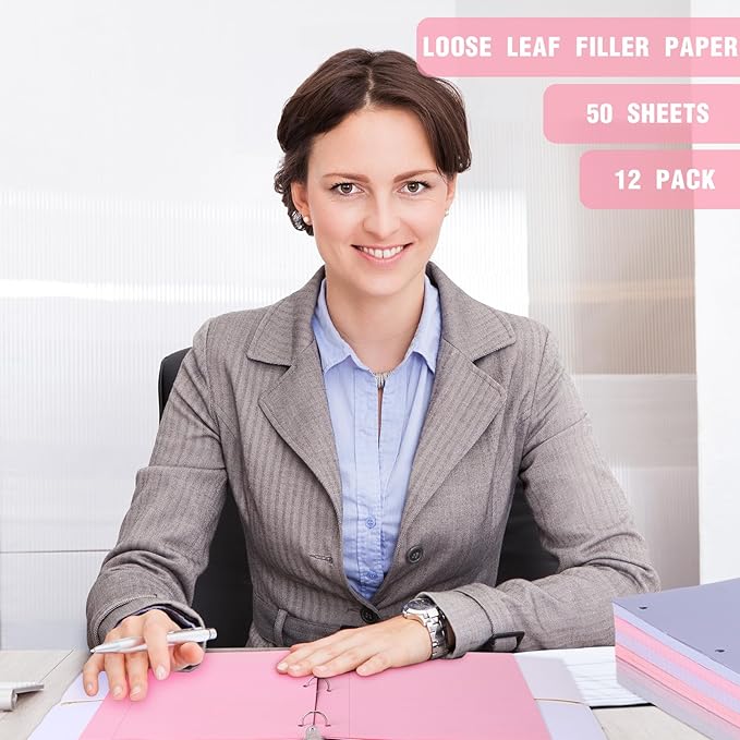 PerKoop 600 Sheets Colored Loose Leaf Paper 8.5" x 11" college ruled Lined 3 Hole Punched notebook Filler Paper for 3 Ring Binders Office School Supplies (Fantasy Color)-DeskLoop Office