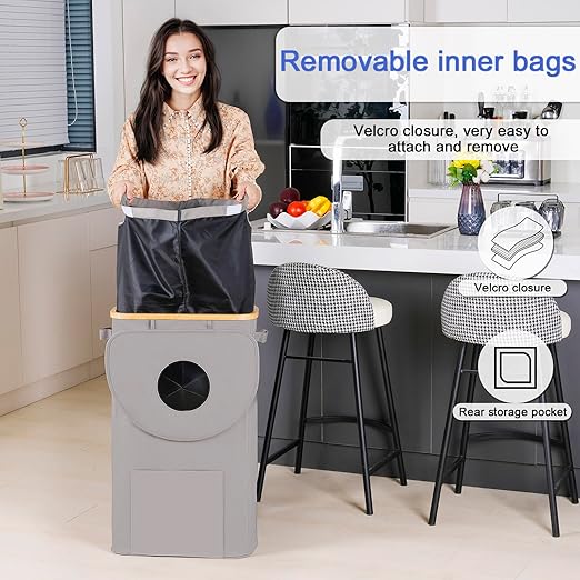 efluky Recycling Bin for Kitchen 100L, 26 Gallon Recycle Bins for Indoor Outdoor Home Use with 2 Removeable and Reusable Inner Bags, Tall Recycle bin for Bottle Can Plastice Stickers (Grey)-DeskLoop Office