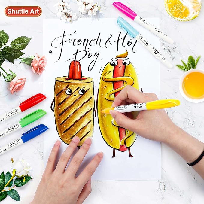 Shuttle Art 30 Colors Permanent Markers, Fine Point, Assorted Colors, Works on Plastic,Wood,Stone,Metal and Glass for Kids Adult Coloring Doodling Marking-DeskLoop Office