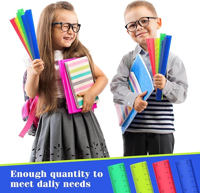 Zonon 50 Pcs 6 Inch/12 Inch Plastic Rulers Bulk Flexible Straight Rulers with Inches Centimeters First Day of School Gift Students Back to School Office Home Supplies(Colorful,12 Inch)-DeskLoop Office