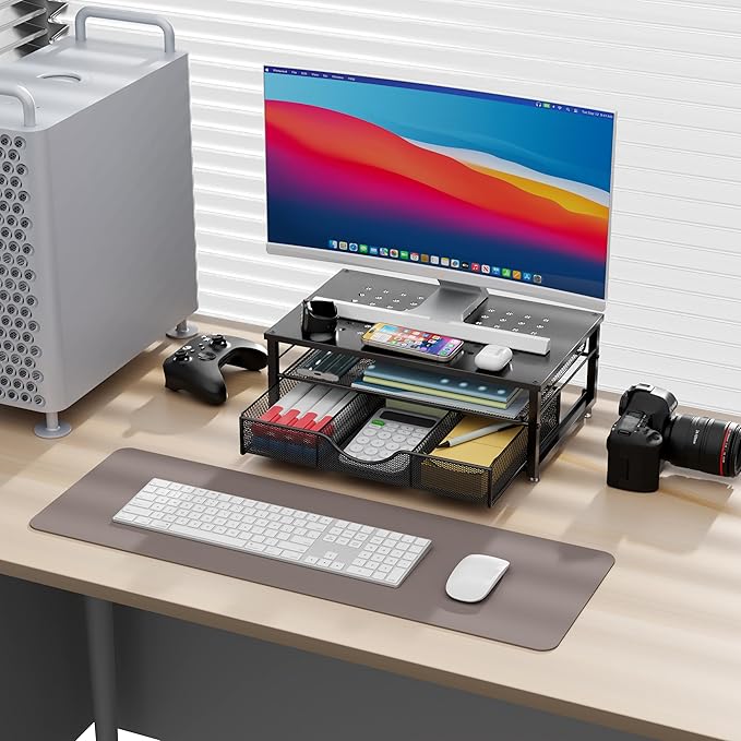 gianotter Computer Monitor Stand Riser, Desk Organizers and Accessories with Drawer, Office Desk Accessories & Workspace Desktop Organizers Storage for Classroom Office Supplies (Black)-DeskLoop Office