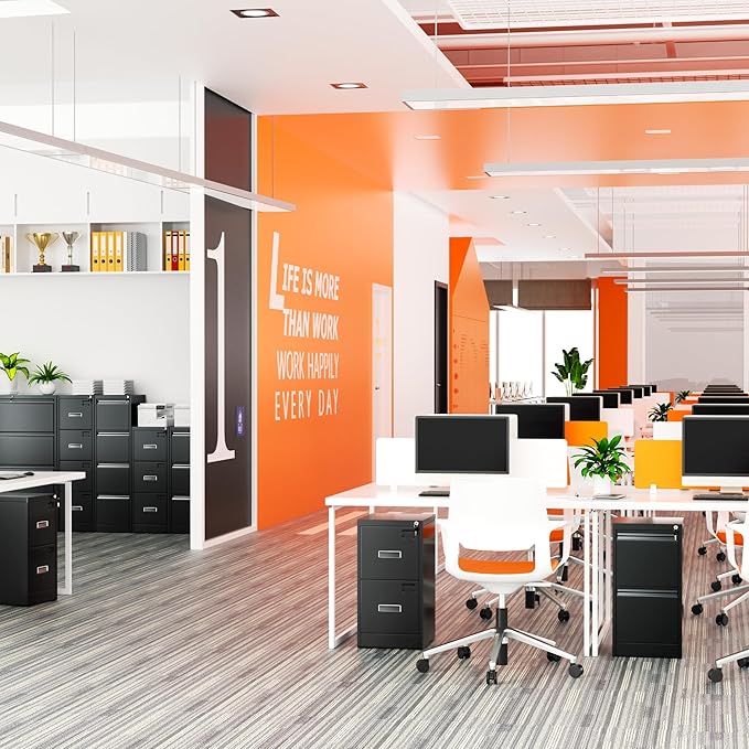 Crownland Lateral File Cabinet with 2 Drawers, 15" W Metal Lockable Office File Cabinets for Home Office- Stores Letter/Legal/A4/F4 Files(Black)-DeskLoop Office