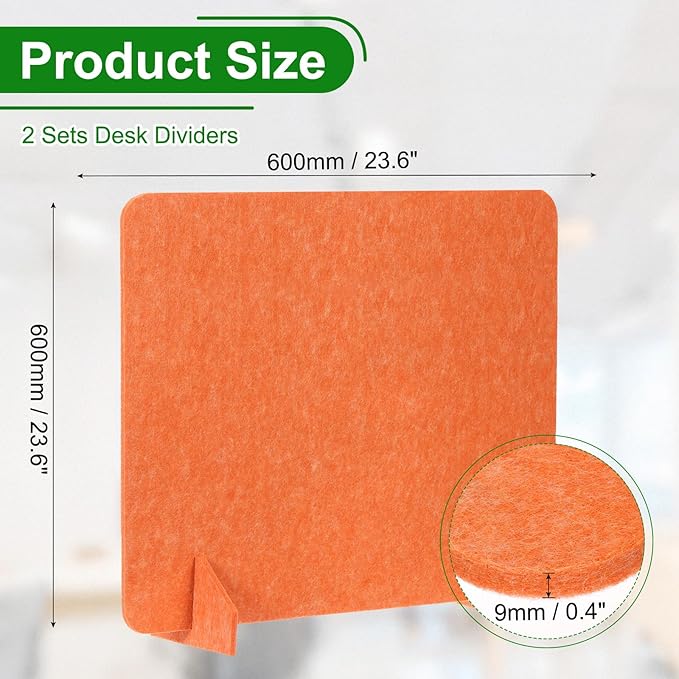 PATIKIL Desk Divider, 2 Set 24 x 24 Inch Acoustic Freestanding Desk Divider Desk Privacy Panel with 4 Pcs Support Feet for Library Office Workstation, Orange-DeskLoop Office