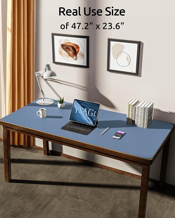 YSAGi Leather Desk Protector, Office Mat, Large Mouse Mat, Non-Slip PU Leather Blotter, Laptop Desk Pad, Waterproof Writing Pad for Office and Home (Blue, 47.2" x 23.6")-DeskLoop Office