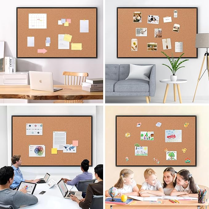 Board2by Extra Large Cork Bulletin Board 60" X 36", Black Aluminum Framed 5'x3' Corkboard for Wall, Wall Mounted Notice Pin Board with 18 Push Pins for School, Home & Office-DeskLoop Office