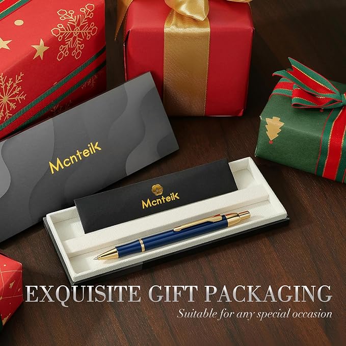 Blue Gel Pen With 24K Gold Finish, Fine lacquer work, Fancy Gift Set for Men & Women, Black Refill, Ideal Office Supplies, Professional, Writing, Executive,Office, Nice Retractable Pens-DeskLoop Office