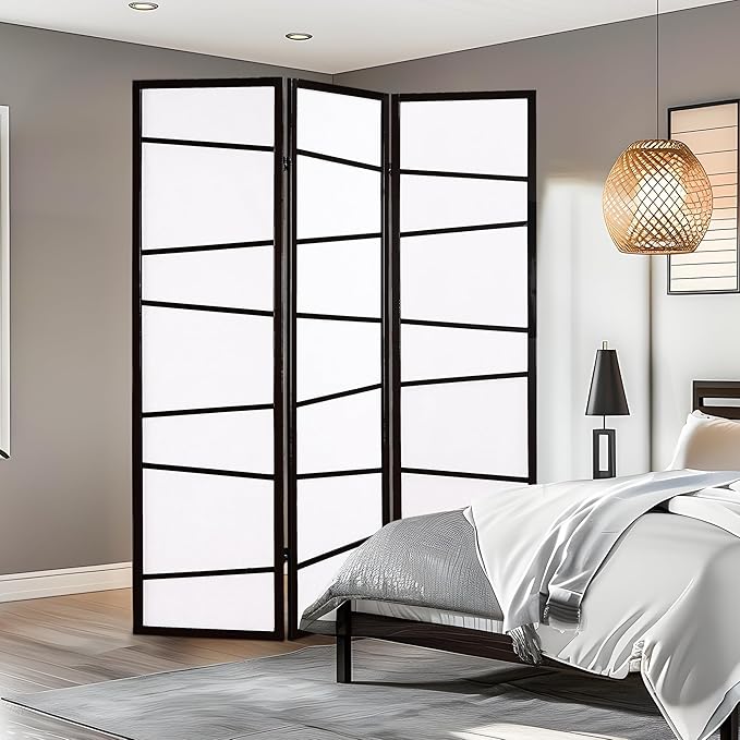 NicBex Room Divider 3 Panel Room Dividers with Heavy-Duty Rice Paper Partition Room Dividers and Folding Privacy Screens Wall Divider for Home, Office, Room Separation,51"W x 2"D x 71"H, White+Black-DeskLoop Office