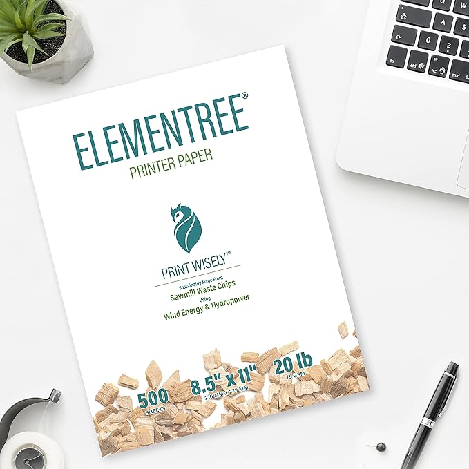 Elementree Sustainable Printer Paper Case 8.5" x 11" – Made from Sawmill Waste – 20 lb Copy & Multipurpose Computer Paper – 2500 Sheets – Made in the USA - Printer & Copier Compatible (00918C)-DeskLoop Office