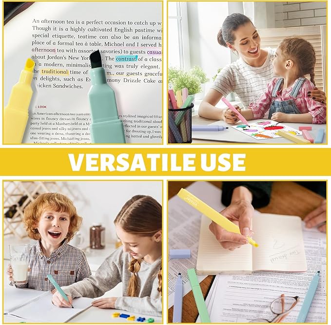 Highlighters, 8 pcs Aesthetic Pastel Highlighters, Chisel Tip Book Highlighter, Candy Colors, No Bleed Bible Highlighter Assorted Colors-DeskLoop Office