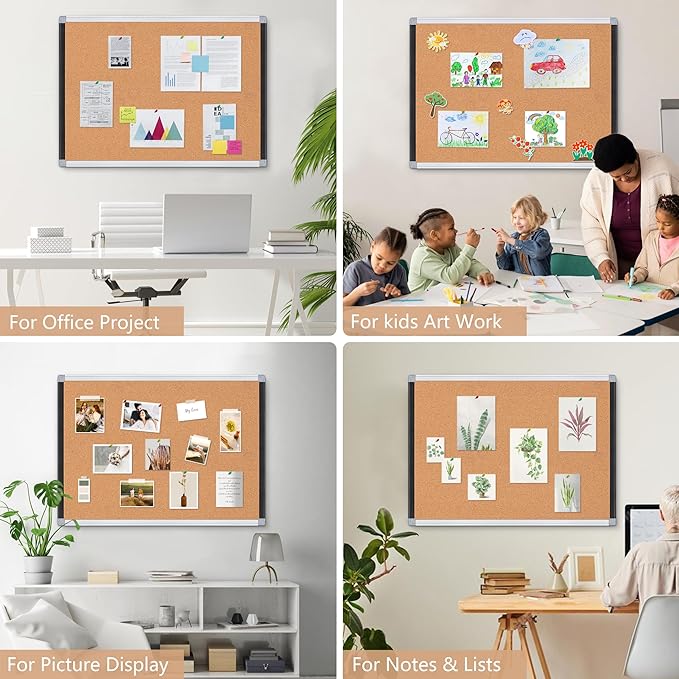Board2by 2 Pack Cork Bulletin Board 36" x 48", Black/Sliver Aluminium Framed Corkboard, Office Board for Wall Decor, Large Wall Mounted Notice Pin Board with 36 Push Pins for School, Home & Office-DeskLoop Office