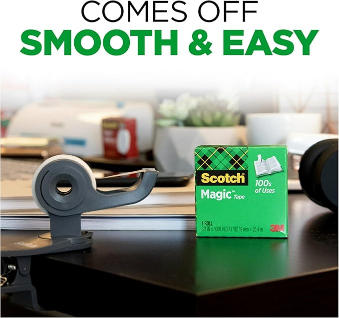 Scotch Magic Tape, 12 Rolls, Numerous Applications, Invisible, Engineered for Repairing, 3/4 x 1000 Inches, Boxed-DeskLoop Office