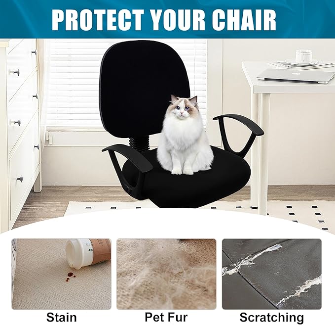 Smiry Printed Office Computer Chair Seat Covers, Stretch Fit Universal Desk Rotating Chair Cover Washable Removable Seat Cushion Protectors - Black-DeskLoop Office