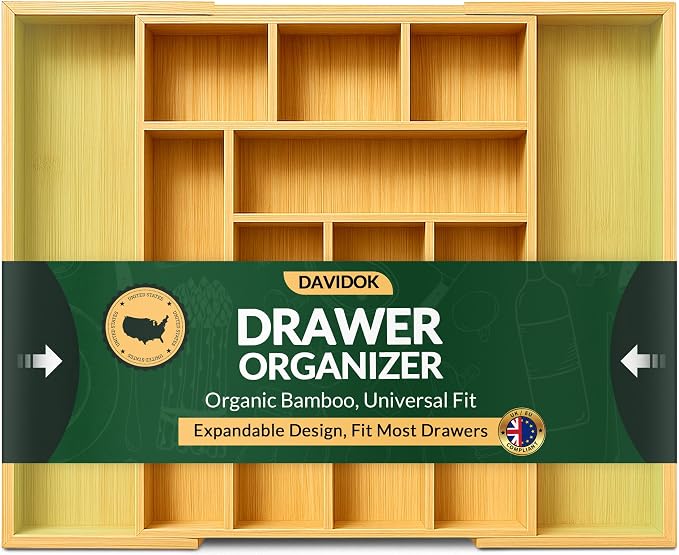 DAVIDOK Expandable Bamboo Drawer Organizer - Image 8