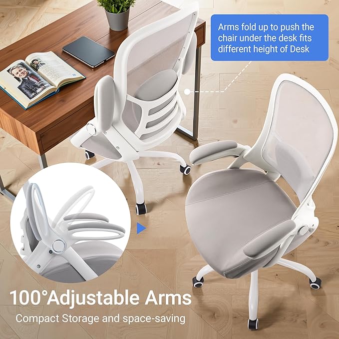 HYLONE 400lbs Heavy Duty Office Chair, 5" Thickened Seat Ergonomic Desk Chair with Adjustable Armrests, Home Office Computer Chairs for Long Hours Mesh Executive Chair(Grey)-DeskLoop Office