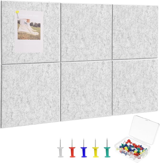 Large Cork Board 36" x 24", 6 Pack Felt Wall Tiles with Colored Pushpins, Bulletin Board with Removable Self-Adhesive Strips, Pin Board Cork Boards for Walls Office Home-Light Gray-DeskLoop Office
