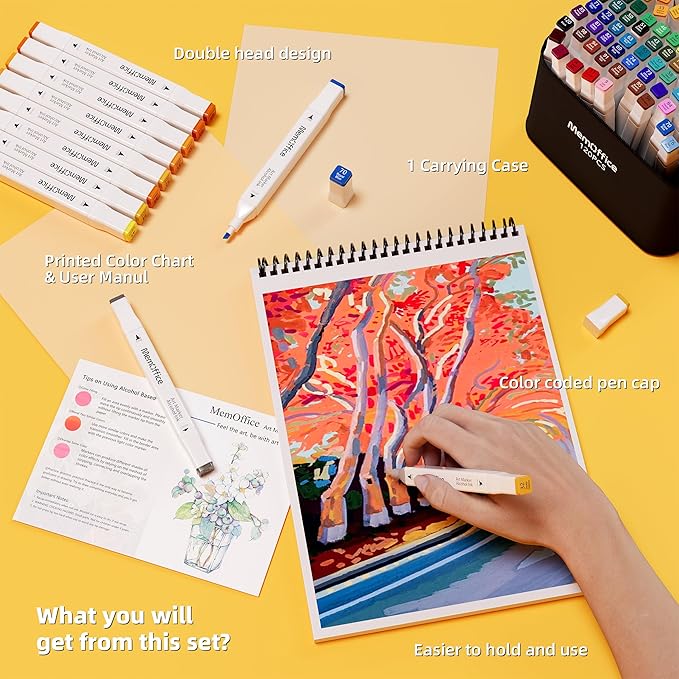 Marking ink 162 Colors Dual Tip Artist Alcohol Markers Set with Carrying Case - Perfect for Coloring, Drawing, Sketching, Card Making and Illustration - Perfect for Adults and Kids-DeskLoop Office