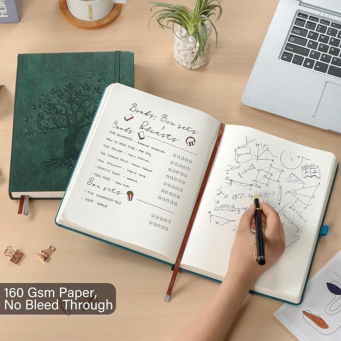 ZXHQ B5 Dotted Journal-150 gsm Thick Paper 256 Pages, Dot Grid Notebook, Tree of Life Design, Fine Inner Pocket - 7.7" × 10" Dark Green-DeskLoop Office