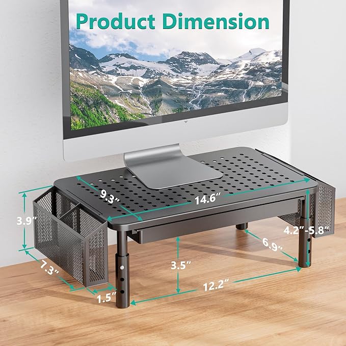 WALI Computer Monitor Stand with Storage, Desk Organizer with Drawer and Pen Holder, Desk Monitor Riser 3 Height Adjustable, Laptop Riser for Computer, Laptop, Printer (STT003DH-B), 1 Pack, Black-DeskLoop Office