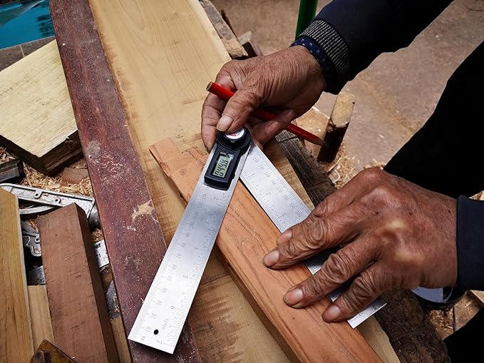 GemRed 82305 Digital Angle Finder GemRed Protractor Stainless steel 7inch 200mm (Black Button)-DeskLoop Office