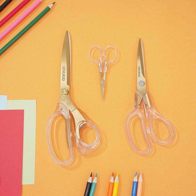 9 Inch All Purpose Scissors for Adults - Ins Style Clear Handle, 2Cr13 Stainless Steel Sharp Blade - Ideal for Fabric Crafts, Tailor's Shears - All-Purpose Fabric Scissors, Crafting & Office-DeskLoop Office