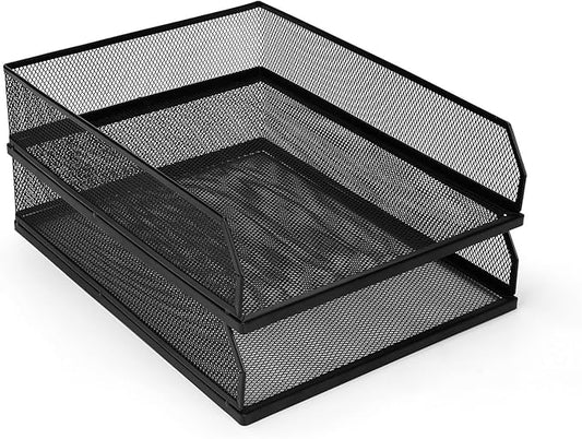 Stackable Paper Tray Organizer, Metal Mesh Wire Letter Tray, Letter Trays Organizers, Front-Load Paper Holder Storage for Office, School, Home,2 Pcs-DeskLoop Office