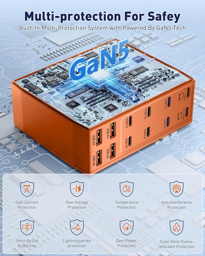 Charging Station (600W),12-Port USB C Charger Block with Dual 100W PD USB-C Fast Charging Station Hub for MacBook Pro/Air/All iPad iPhone 17/16 15/14/13/Pro Max/Samsung Galaxy Note(Orange)-DeskLoop Office