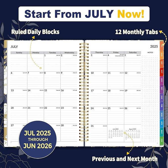 SUNEE 2025-2026 Appointment Book, Quarter-Hourly, Weekly & Monthly - from July 2025 to June 2026, 8.5"x11" Academic Planner, Flexible Cover, Note Pages, Bookmark, Spiral Binding, Vintage-DeskLoop Office