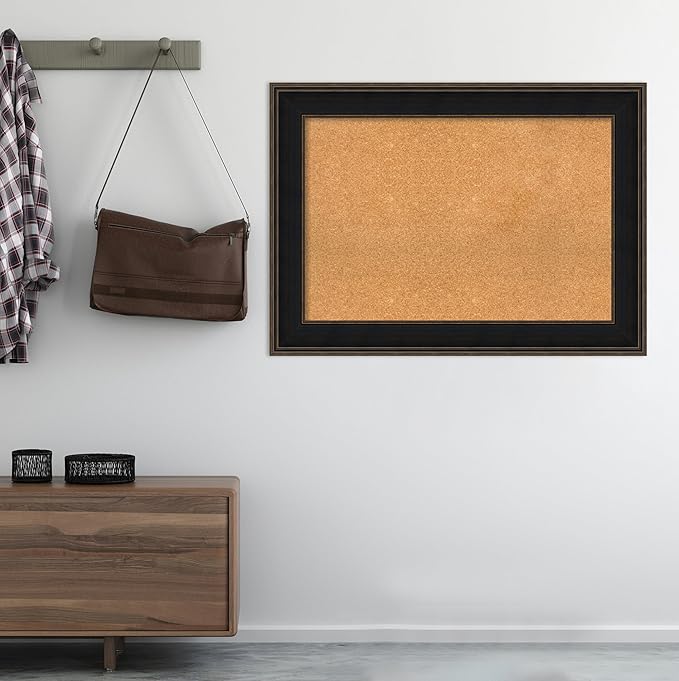 Amanti Art Natural Cork Board for Wall, 32x44 Vision Board with Brown Wood Frame, Large Corkboard Office Decor for Home Organization, Casual Corkboard Pinboard to display items for home organization-DeskLoop Office