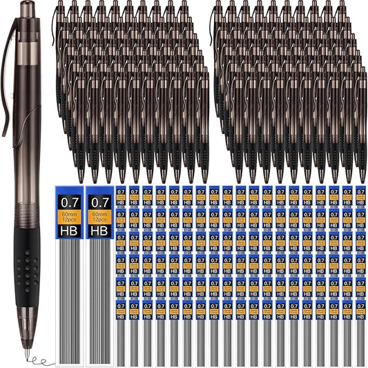 240 Pcs 0.7mm Mechanical Pencils Bulk Set Include 120 Black Mechanical Pencil 120 HB Lead Refills for Art Office Classroom School Student Writing Drawing Sketching Supplies-DeskLoop Office