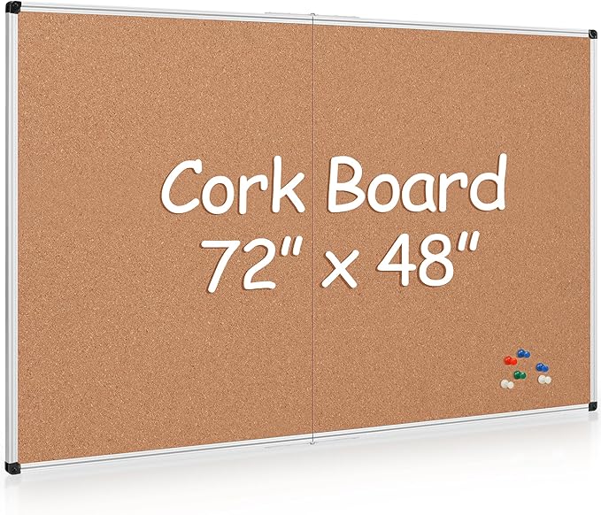 Board2by Extra Large Cork Bulletin Board 72" X 48", Foldable Notice Pin Board for Wall, Silver Aluminum Framed 6'x4' Corkboard, Wall Mounted Noticeboard with 36 Push Pins for School, Home & Office-DeskLoop Office