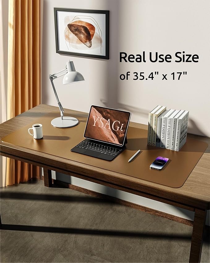 YSAGi Leather Desk Protector, Office Mat, Large Mouse Mat, Non-Slip PU Leather Blotter, Laptop Desk, Waterproof Writing Pad for Office and Home (Bronze, 35.4" x 17")-DeskLoop Office