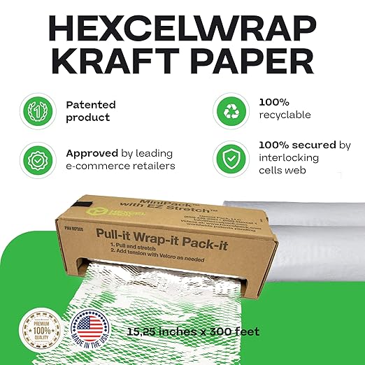 IDL Packaging 15.25" x 300' Refill Roll (Pack of 4) for MP-300W HexcelWrap Honeycomb Packing Paper Station, White - Natural Kraft Paper with Interlocking Slit Design for Shipping and Moving-DeskLoop Office