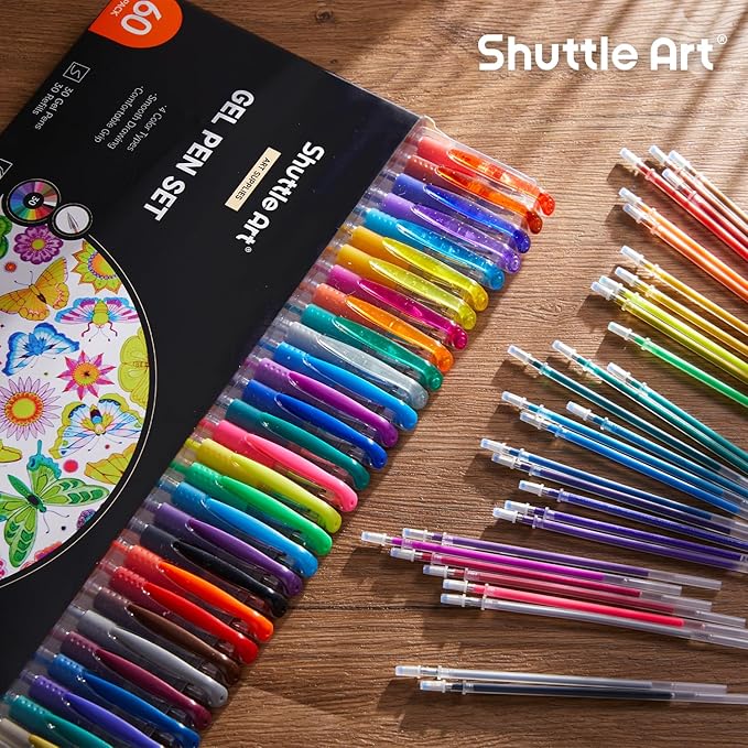 Shuttle Art Gel Pens, 60 Pack Gel Pen Set 30 Colored Gel Pen with 30 Refills for Adults Coloring Books Drawing Doodling Crafts Scrapbooking Journaling-DeskLoop Office