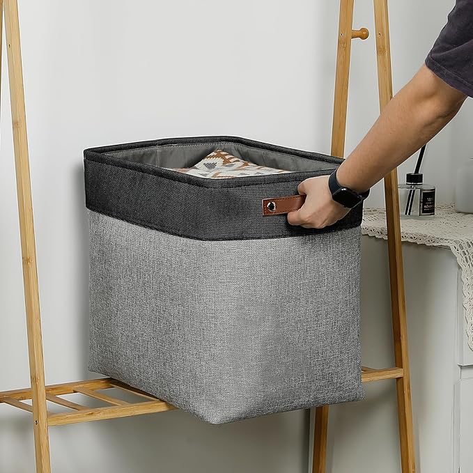 DULLEMELO Grey Storage Baskets for Organizing 3 Pack Fabric Shelf Baskets for Gifts Empty Large Storage Organizer for Closet,Clothes,Toys,Bedroom (Black&Grey)-DeskLoop Office